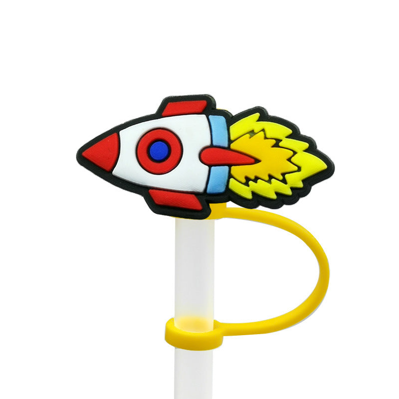 Wholesale of 10PCS Space Transportation Vehicles with Silicone Straw Tube Cap Straw Decorations